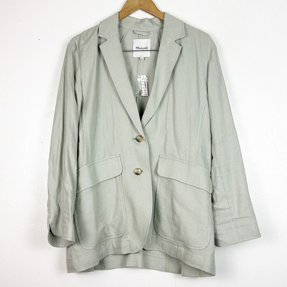 NWT Madewell Breezewoven Larsen Linen Blazer in Pale Sage Gray Green M - Picture 3 of 15